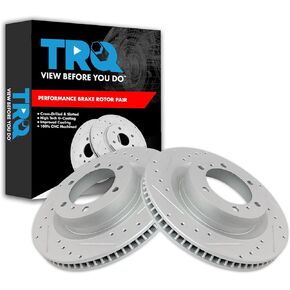 TRQ Front Performance Brake Rotor Drilled Slotted Pair Set for 2010-2017 Toyota 4Runner / 2010-2017 Lexus GX460