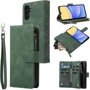 RANYOK Compatible with Galaxy A15 5G Wallet Case, Premium PU Leather Zipper Folio RFID Blocking with Card Slot Wrist Strap Magnetic Closure Built-in Kickstand Protective Case (Baby Blue)