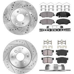 Callahan Brake Kit for 03-08 Honda Element Drilled & Slotted Disc Brake Rotors 2003 2004 2005 2006 2007 2008 Ceramic Brakes Pads w/Hardware Front and Rear Replacement