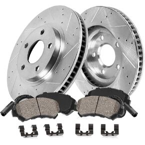 Callahan Front Drilled Slotted Brake Disc Rotors and Ceramic Brake Pads + Hardware Brake Kit For BMW 535d 535i 640i Active Hybrid 5