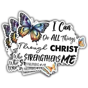 (3pcs) I Can Do All Things Through Christ Who Strengthens Me Stickers for Water Bottles Laptops Cell Phones Kindles Car Hard Hat Vinyl Decals Size 3 x 2.8"