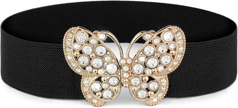 Women Elastic Belt, Rhinestone Stretch Belt Adjustable Elastic Belt with Butterfly Buckle for Jeans Pants Dress in Saudi Arabia