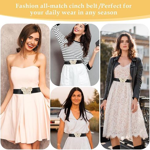 Women Elastic Belt, Rhinestone Stretch Belt Adjustable Elastic Belt with Butterfly Buckle for Jeans Pants Dress in Saudi Arabia