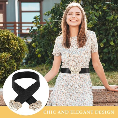 Women Elastic Belt, Rhinestone Stretch Belt Adjustable Elastic Belt with Butterfly Buckle for Jeans Pants Dress in Saudi Arabia