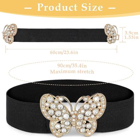 Women Elastic Belt, Rhinestone Stretch Belt Adjustable Elastic Belt with Butterfly Buckle for Jeans Pants Dress in Saudi Arabia