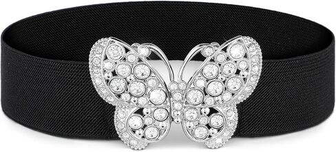 Women Elastic Belt, Rhinestone Stretch Belt Adjustable Elastic Belt with Butterfly Buckle for Jeans Pants Dress in Saudi Arabia