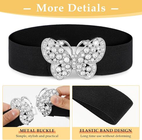 Women Elastic Belt, Rhinestone Stretch Belt Adjustable Elastic Belt with Butterfly Buckle for Jeans Pants Dress in Saudi Arabia