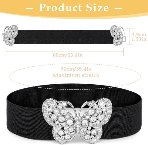 Women Elastic Belt, Rhinestone Stretch Belt Adjustable Elastic Belt with Butterfly Buckle for Jeans Pants Dress in Saudi Arabia