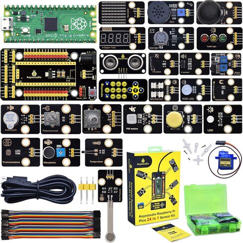 KEYESTUDIO Raspberry Pi Pico 24 جهاز استشعار في صندوق واحد، 36 مشروعًا MicroPython C برمجة إلكترونيات سهلة للمراهقين والبالغين المبتدئين في التعلم in Saudi Arabia