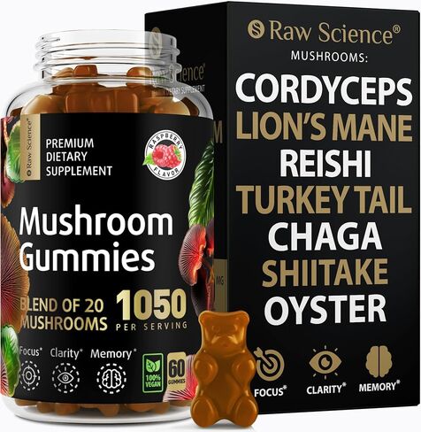 Mushroom Complex Gummies with Lion's Mane, Nootropic Brain Supplements for Memory & Focus: Lions Mane, Cordyceps, Shiitake, Turkey Tail, Reishi, Chaga, Enoki, Oyster Mushrooms, Immune Support 60 Units in Saudi Arabia