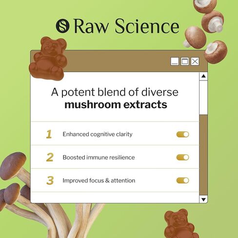 Mushroom Complex Gummies with Lion's Mane, Nootropic Brain Supplements for Memory & Focus: Lions Mane, Cordyceps, Shiitake, Turkey Tail, Reishi, Chaga, Enoki, Oyster Mushrooms, Immune Support 60 Units in Saudi Arabia