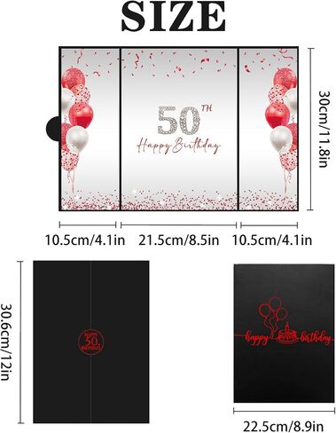 DARUNAXY Red 50th زينة حفلة عيد الميلاد، أسود أحمر سعيد عيد ميلاد 50th بديل توقيع كتاب الضيوف للرجال والنساء هتافات حتى 50 عامًا من الهدايا القديمة 50 عيد ميلاد توقيع بطاقة لوازم الحفلات in Kuwait