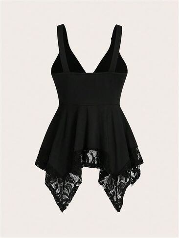 SHENHE Women's Heart Ring Lace Trim V Neck Tank Asymmetrical Flowy Goth Tank Top in Kuwait