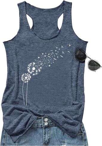 LANMERTREE Womens Vintage Graphic Racerback Tank Tops Floral Graphic Sleeveless Summer Basic Casual Loose Muscle Vest in Saudi Arabia