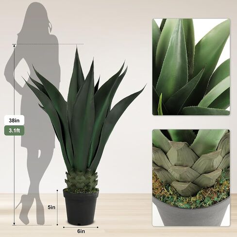 37"Agave Artificial Plant ，Artificial Aloe Vera Plant ，Fake Succulent Potted Plants with Black Plastic Pot,UV Resistant Fake Agave Plant for Outdoor/Indoor Decor in Kuwait