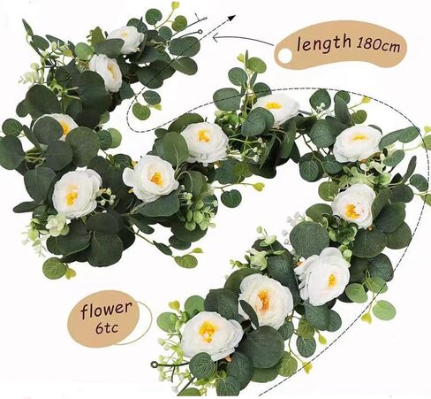 2 Pack Artificial Eucalyptus Garland Faux Silk Leaf Silver Dollar Eucalyptus Leaves Vines Handmade Garland Greenery Wedding Backdrop Indoor Outdoor Arch Wall Decoration in Saudi Arabia