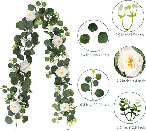 2 Pack Artificial Eucalyptus Garland Faux Silk Leaf Silver Dollar Eucalyptus Leaves Vines Handmade Garland Greenery Wedding Backdrop Indoor Outdoor Arch Wall Decoration in Saudi Arabia