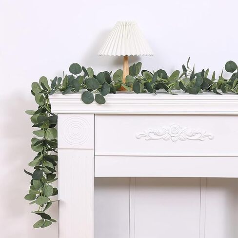 2 Pack Artificial Eucalyptus Garland Faux Silk Leaf Silver Dollar Eucalyptus Leaves Vines Handmade Garland Greenery Wedding Backdrop Indoor Outdoor Arch Wall Decoration in Saudi Arabia