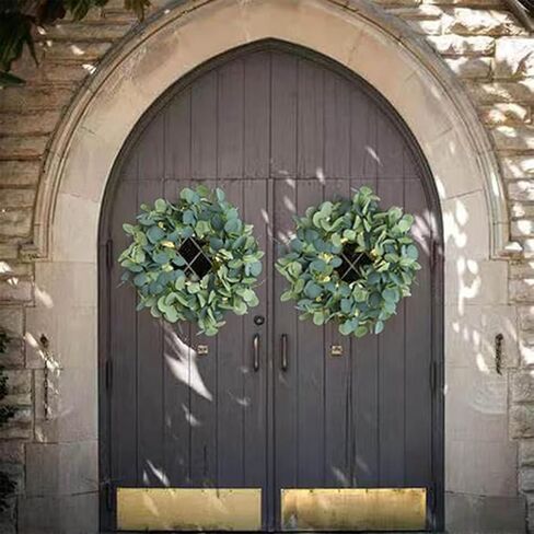 2 Pack Artificial Eucalyptus Garland Faux Silk Leaf Silver Dollar Eucalyptus Leaves Vines Handmade Garland Greenery Wedding Backdrop Indoor Outdoor Arch Wall Decoration in Saudi Arabia