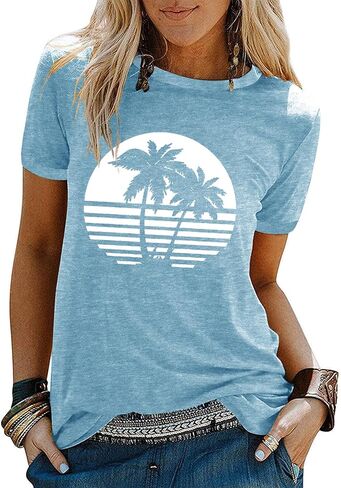 Beach Shirts for Women Hawaiian Graphic Tees Sunshine Summer Vacation Vintage Tshirt Tops in Saudi Arabia