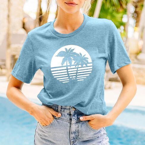Beach Shirts for Women Hawaiian Graphic Tees Sunshine Summer Vacation Vintage Tshirt Tops in Saudi Arabia