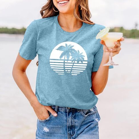 Beach Shirts for Women Hawaiian Graphic Tees Sunshine Summer Vacation Vintage Tshirt Tops in Saudi Arabia