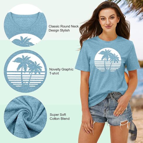 Beach Shirts for Women Hawaiian Graphic Tees Sunshine Summer Vacation Vintage Tshirt Tops in Saudi Arabia
