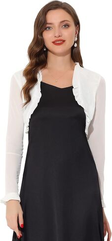 Allegra K Elegant Sheer Mesh Shrug for Women's Ruffled Open Front Cocktail Crop Bolero Cardigan in Saudi Arabia