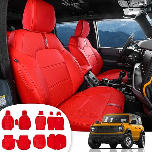 Seat Covers Compatible with 2021 2023 2024 Ford Bronco Full Protector with Backrest and Armrest 2022 Bronco Accessories 4 Door (Red and Red) in Saudi Arabia