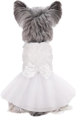 Kuoser Dog Dress Pet Wedding Dresses, Adorable Tutu Shirts for Small Medium Girl Dogs, Puppy White Princess Outfits with Luxury Lace Pearl Bow, Retro Pet Costumes for Birthday, Party, Wedding in Saudi Arabia