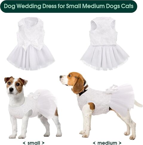 Kuoser Dog Dress Pet Wedding Dresses, Adorable Tutu Shirts for Small Medium Girl Dogs, Puppy White Princess Outfits with Luxury Lace Pearl Bow, Retro Pet Costumes for Birthday, Party, Wedding in Saudi Arabia