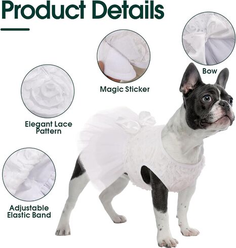 Kuoser Dog Dress Pet Wedding Dresses, Adorable Tutu Shirts for Small Medium Girl Dogs, Puppy White Princess Outfits with Luxury Lace Pearl Bow, Retro Pet Costumes for Birthday, Party, Wedding in Saudi Arabia