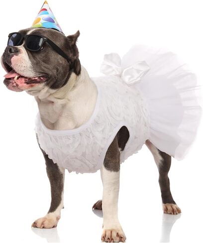 Kuoser Dog Dress Pet Wedding Dresses, Adorable Tutu Shirts for Small Medium Girl Dogs, Puppy White Princess Outfits with Luxury Lace Pearl Bow, Retro Pet Costumes for Birthday, Party, Wedding in Saudi Arabia
