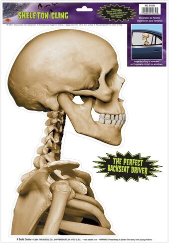 Beistle Home Decorative Party Accessories Skeleton Car Cling 12" x 17" Shelf, As Shown in Saudi Arabia