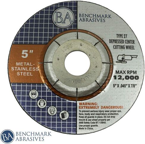 Benchmark Abrasives 5" T27 Depressed Center Cutting Wheels .045" Thick 7/8"Arbor, Metal Cutting Grinding Wheel, Angle Grinding Cutting Wheel Max. RPM 12,000-50 Pack in Saudi Arabia