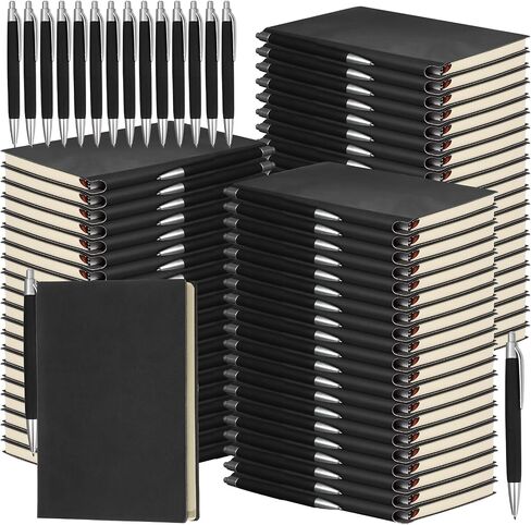 50 Pack Notebooks Journals Bulk with 50 Pens A5 Softcover Notebooks Waterproof School Notebooks Leather Ruled Journal with Pen for School Business Work, 200 Pages, 5.7" x 8.3" (Black) in Saudi Arabia
