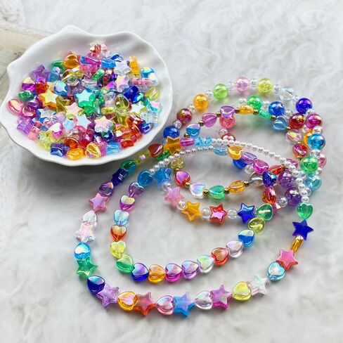 400 PCS Acrylic Heart and Star Shape Beads AB Colorful Cute Beads Loose Spacer Beads for Jewelry Making DIY Bracelet Earring Necklace Key Chains (Mixed Color) in Saudi Arabia