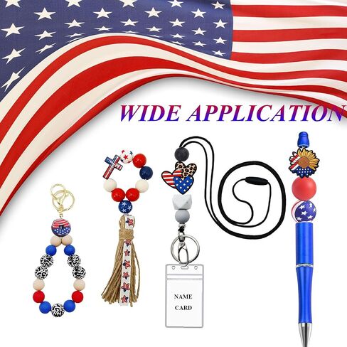 Yushen 40Pcs Patriotic Focal Beads 4th of July Silicone Beads Bulk for Beadable Pens Toppers Bracelet Charms Keychain Making Lanyard Gifts Memorial Independence Day in Saudi Arabia