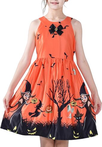 Sunny Fashion Girls Dress Halloween Party Witch Bat Pumpkin Halter Dress in Saudi Arabia