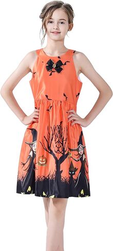 Sunny Fashion Girls Dress Halloween Party Witch Bat Pumpkin Halter Dress in Saudi Arabia