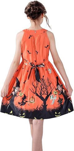 Sunny Fashion Girls Dress Halloween Party Witch Bat Pumpkin Halter Dress in Saudi Arabia