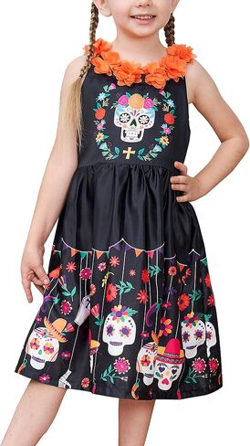 Sunny Fashion Girls Dress Halloween Party Witch Bat Pumpkin Halter Dress in Saudi Arabia