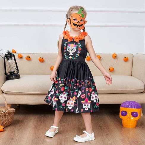 Sunny Fashion Girls Dress Halloween Party Witch Bat Pumpkin Halter Dress in Saudi Arabia