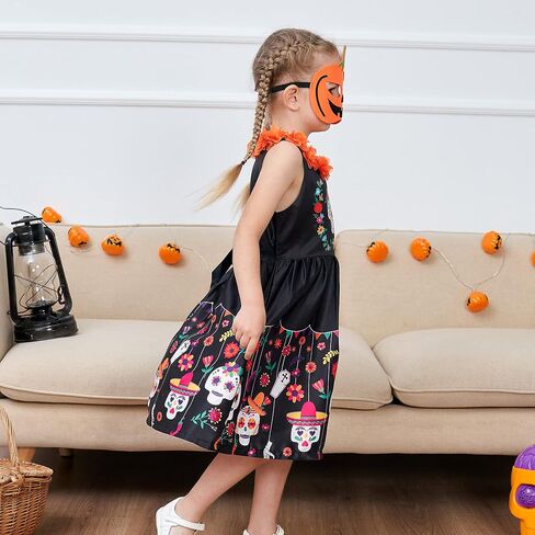 Sunny Fashion Girls Dress Halloween Party Witch Bat Pumpkin Halter Dress in Saudi Arabia