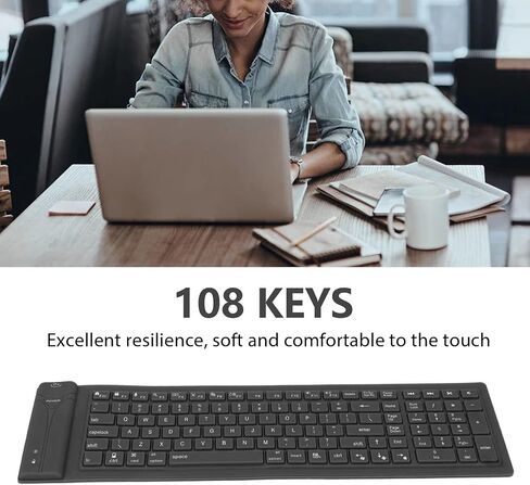 Luqeeg Foldable Silicone Keyboard, 108 Keys Waterproof Full Sealing Bluetooth Keyboard, Mute Typing Foldable Keyboard, Ultra Slim Silent Portable Wireless Keyboard for Tablets in Saudi Arabia