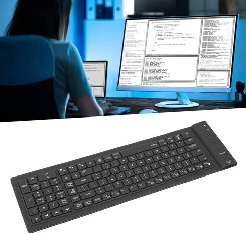 Luqeeg Foldable Silicone Keyboard, 108 Keys Waterproof Full Sealing Bluetooth Keyboard, Mute Typing Foldable Keyboard, Ultra Slim Silent Portable Wireless Keyboard for Tablets in Saudi Arabia