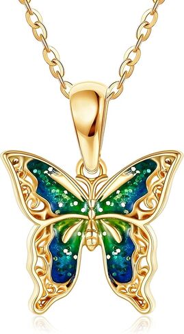 قلادة فراشة من الذهب الأصفر عيار 14 قيراط على شكل فراشة، هدايا مجوهرات على شكل فراشة للنساء والفتيات in Kuwait