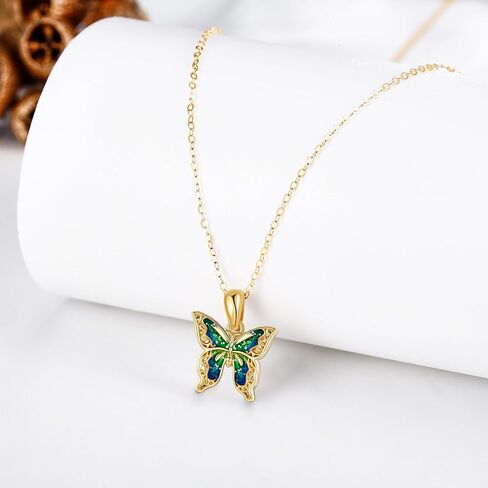 قلادة فراشة من الذهب الأصفر عيار 14 قيراط على شكل فراشة، هدايا مجوهرات على شكل فراشة للنساء والفتيات in Kuwait