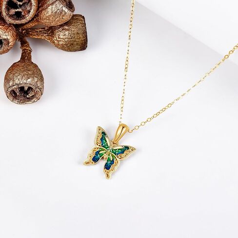 قلادة فراشة من الذهب الأصفر عيار 14 قيراط على شكل فراشة، هدايا مجوهرات على شكل فراشة للنساء والفتيات in Kuwait