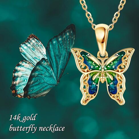 قلادة فراشة من الذهب الأصفر عيار 14 قيراط على شكل فراشة، هدايا مجوهرات على شكل فراشة للنساء والفتيات in Kuwait
